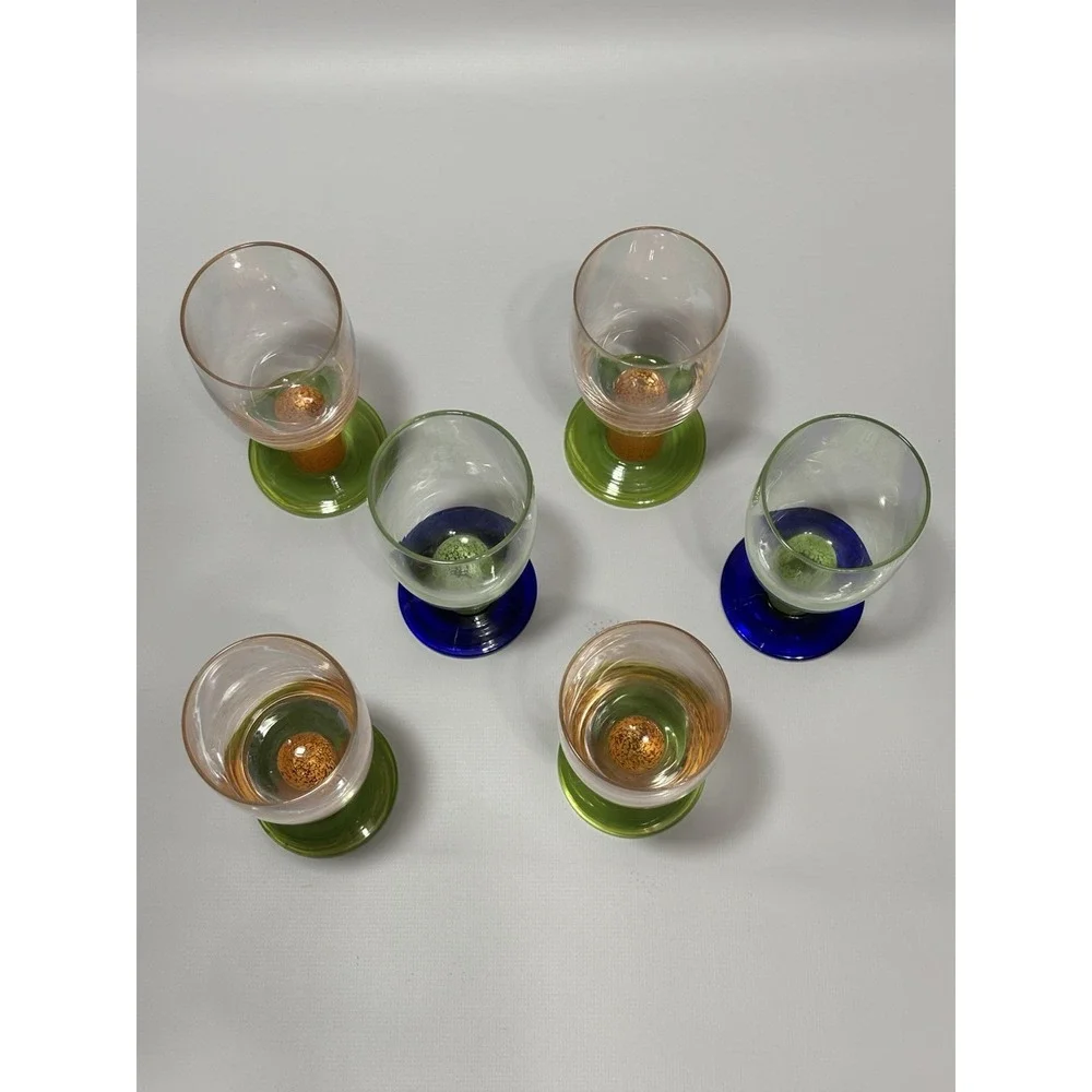 WMF Set of 6‎ Colorful Stemmed Wine Beer Tulip Glasses Unique Swirl Base